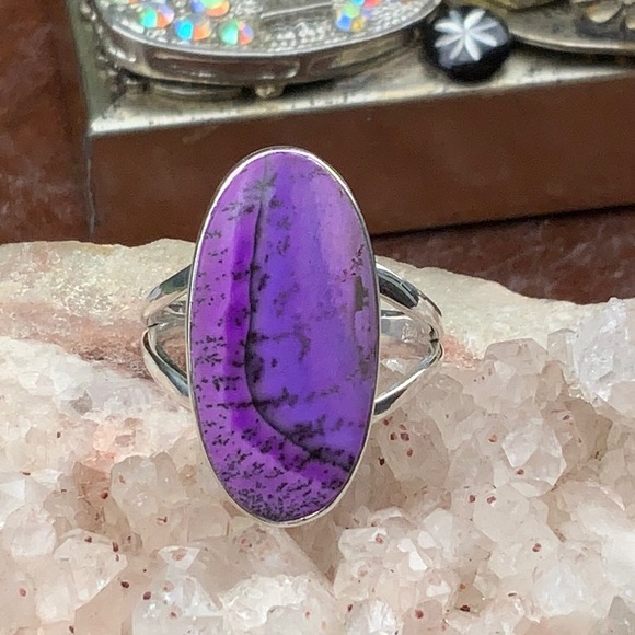 PURPLE DENDRITIC OPAL 925 STERLING SILVER RING SIZE 9